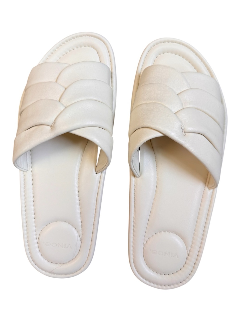 Vince Woven Leather Slide Sandals White Cushioned Footbed Size 8 EU 38.5 - Picture 2 of 5